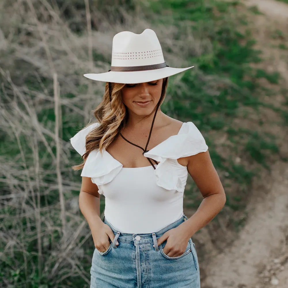 Barcelona | Womens Cream Wide Brim Firm Straw Sun Hat
