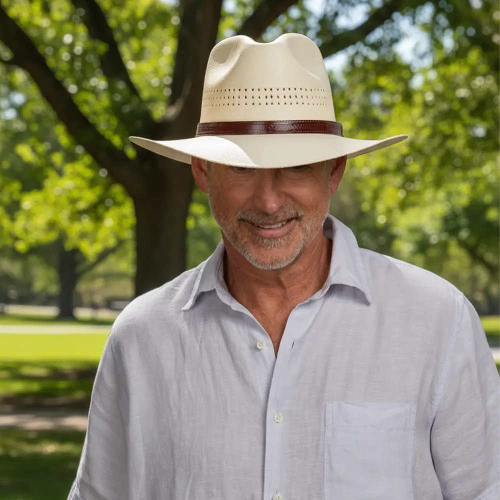 Barcelona | Mens Cream Wide Brim Firm Straw Sun Hat