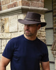 Bison | Mens Bison Leather Packable Outback Hat