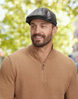 Bookie | Mens Black Leather Flat Cap