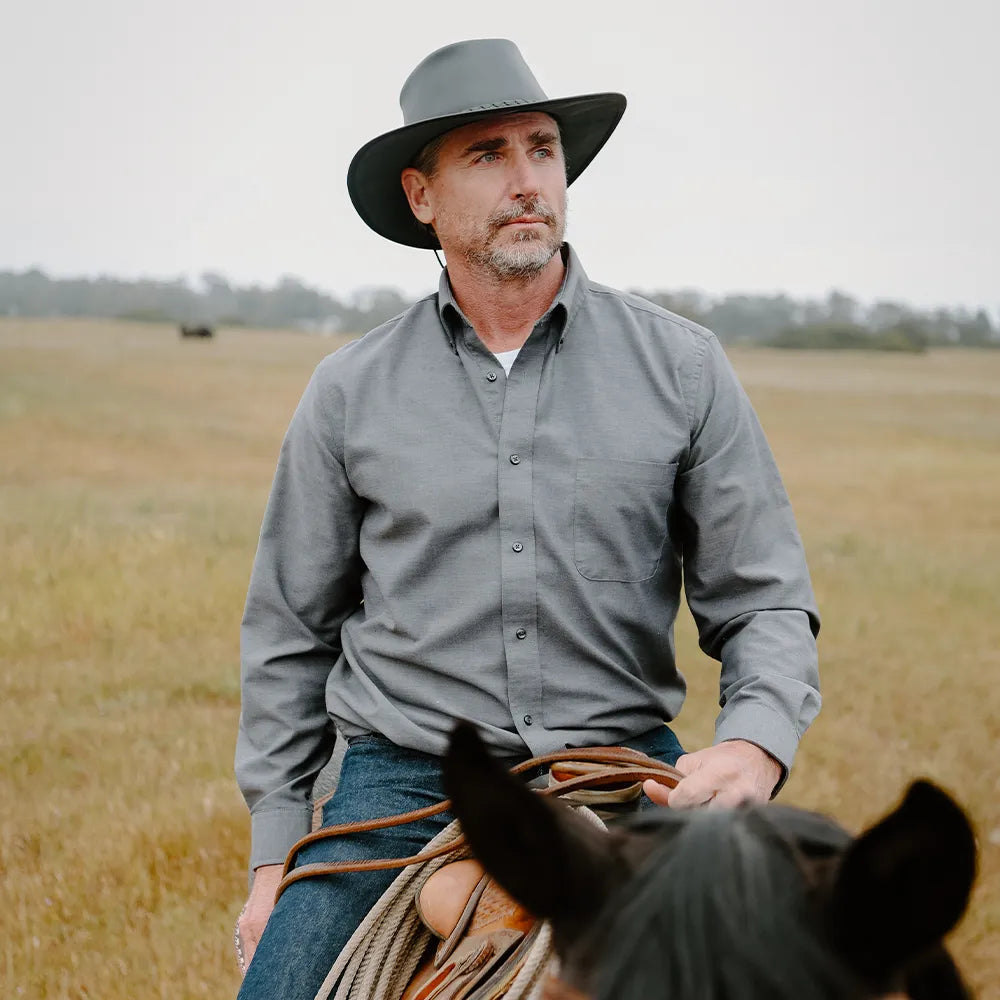 Crusher | Mens Black Crushable Leather Outback Hat
