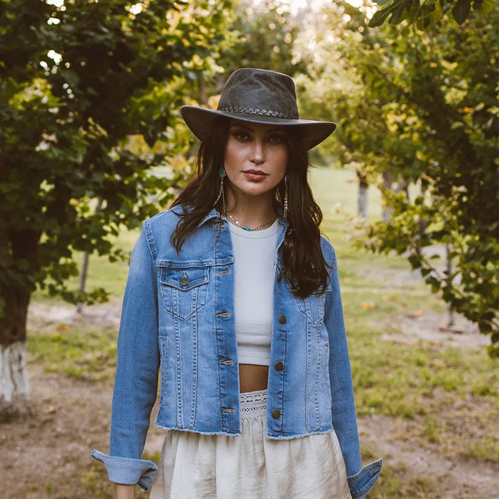 Crusher | Womens Bomber Gray Leather Crushable Outback Hat