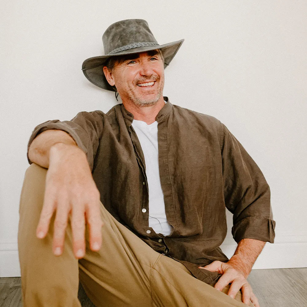 Crusher | Mens Bomber Gray Crushable Leather Outback Hat