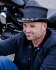 El Dorado 5 Skull | Mens Leather Top Hat with 5 Skull Hat Band
