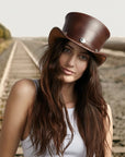 El Dorado Buffalo Nickel | Womens Brown Leather Top Hat with Buffalo Nickel Hat Band