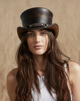 El Dorado SR2 | Womens Brown Leather Top Hat with SR2 Hat Band