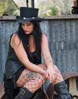 El Dorado Buffalo Nickel | Womens Black Leather Top Hat with Buffalo Nickel Hat Band