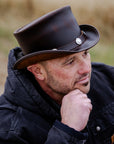 El Dorado Buffalo Nickel | Mens Brown Leather Top Hat with Buffalo Nickel Hat Band