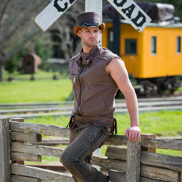 El Dorado SR2 | Mens Brown Leather Top Hat with SR2 Hat Band