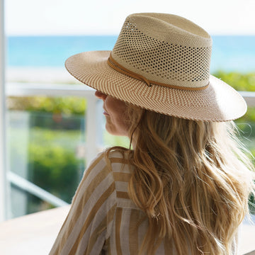 Ezra | Womens Natural Wide Brim Straw Panama Sun Hat