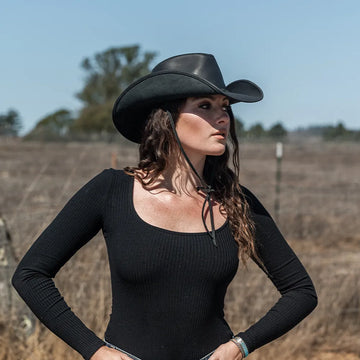Hollywood | Womens Black Leather Cowgirl Hat