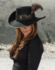 Hook | Womens Black Suede Leather Cavalier Hat
