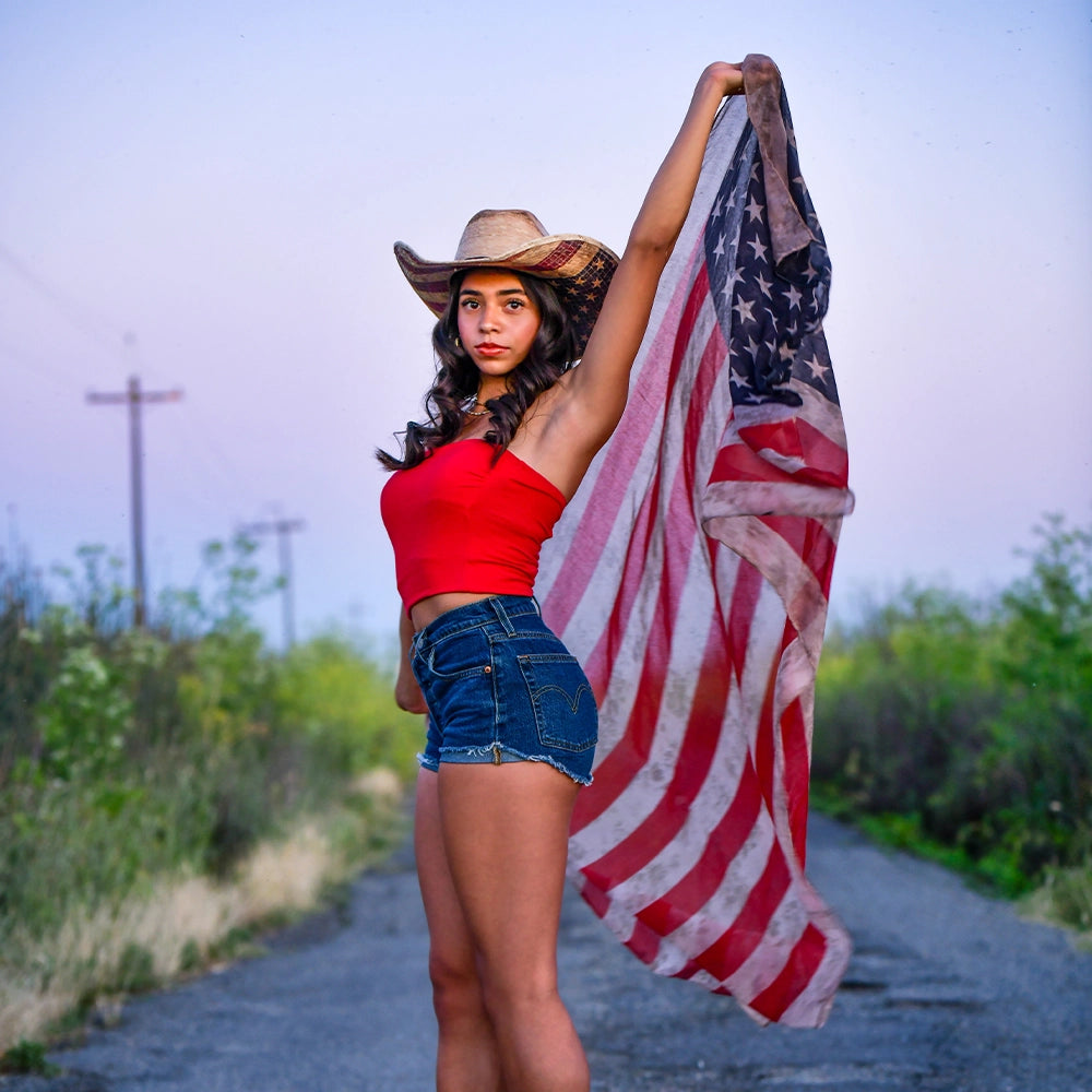 American Hat Makers Hat Women Multi Color Striped Sun Wide Brim Cowboy One Size American Flag | Men main image 3