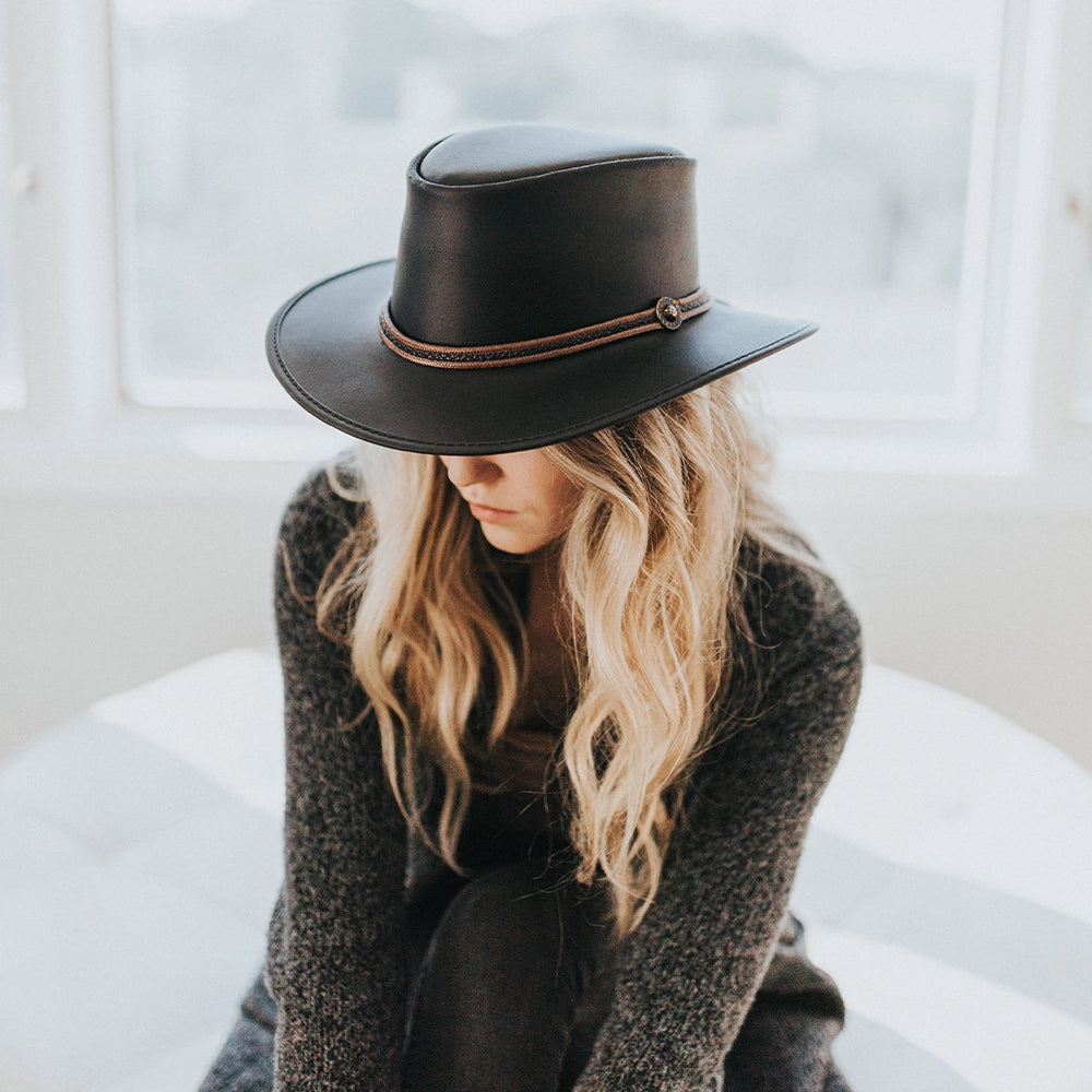 Midnight Rider | Womens Black Leather Outback Hat
