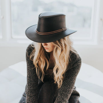 Midnight Rider | Womens Black Leather Outback Hat