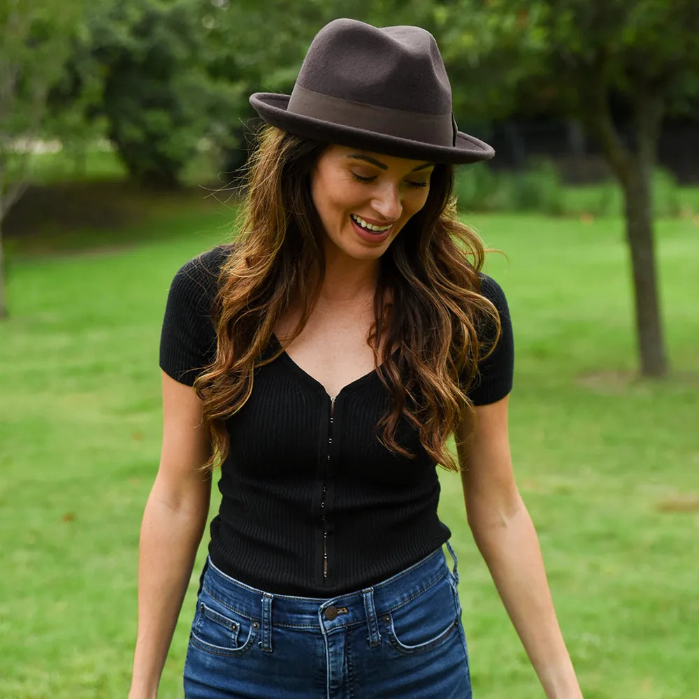 Pablo | Womens Brown Wool Felt Pinch Front Fedora Hat