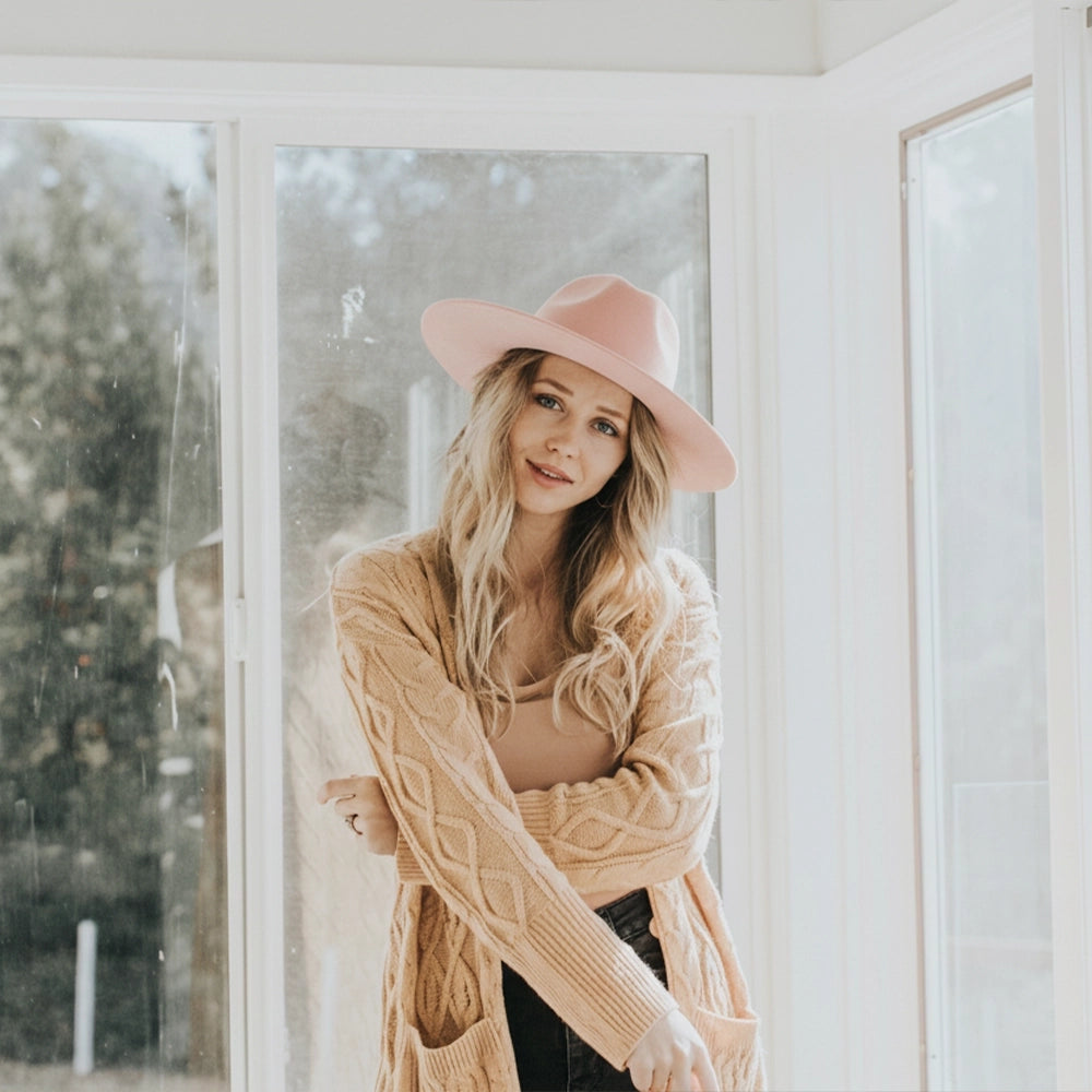 Rancher | Womens Cotton Candy Pink Wide Brim Felt Fedora Hat
