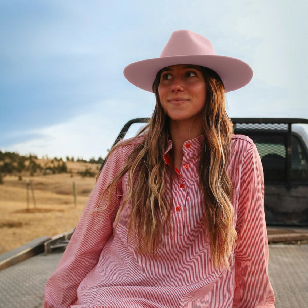 Rancher | Womens Soft Pink Wide Brim Felt Fedora Hat