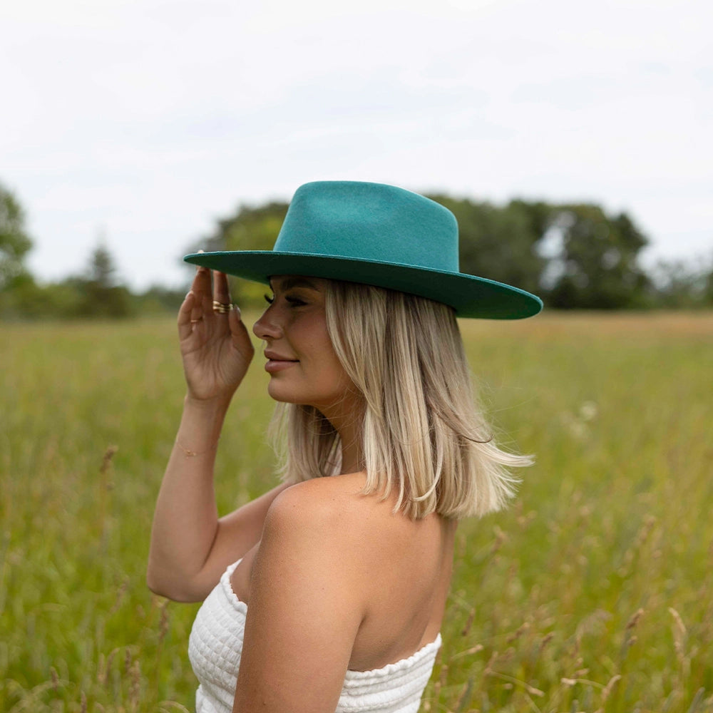 Rancher | Womens Teal Wide Brim Felt Fedora Hat