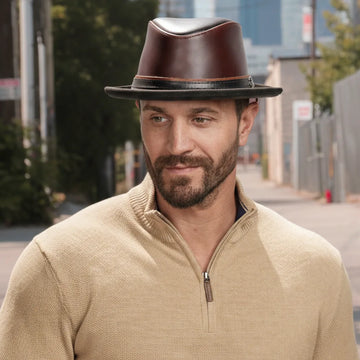 Rocky | Mens Wine Leather Fedora Hat