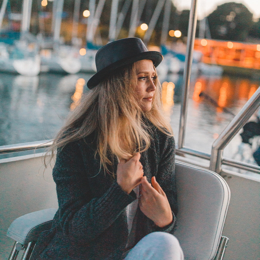 Soho | Womens Black Trilby Leather Fedora Hat