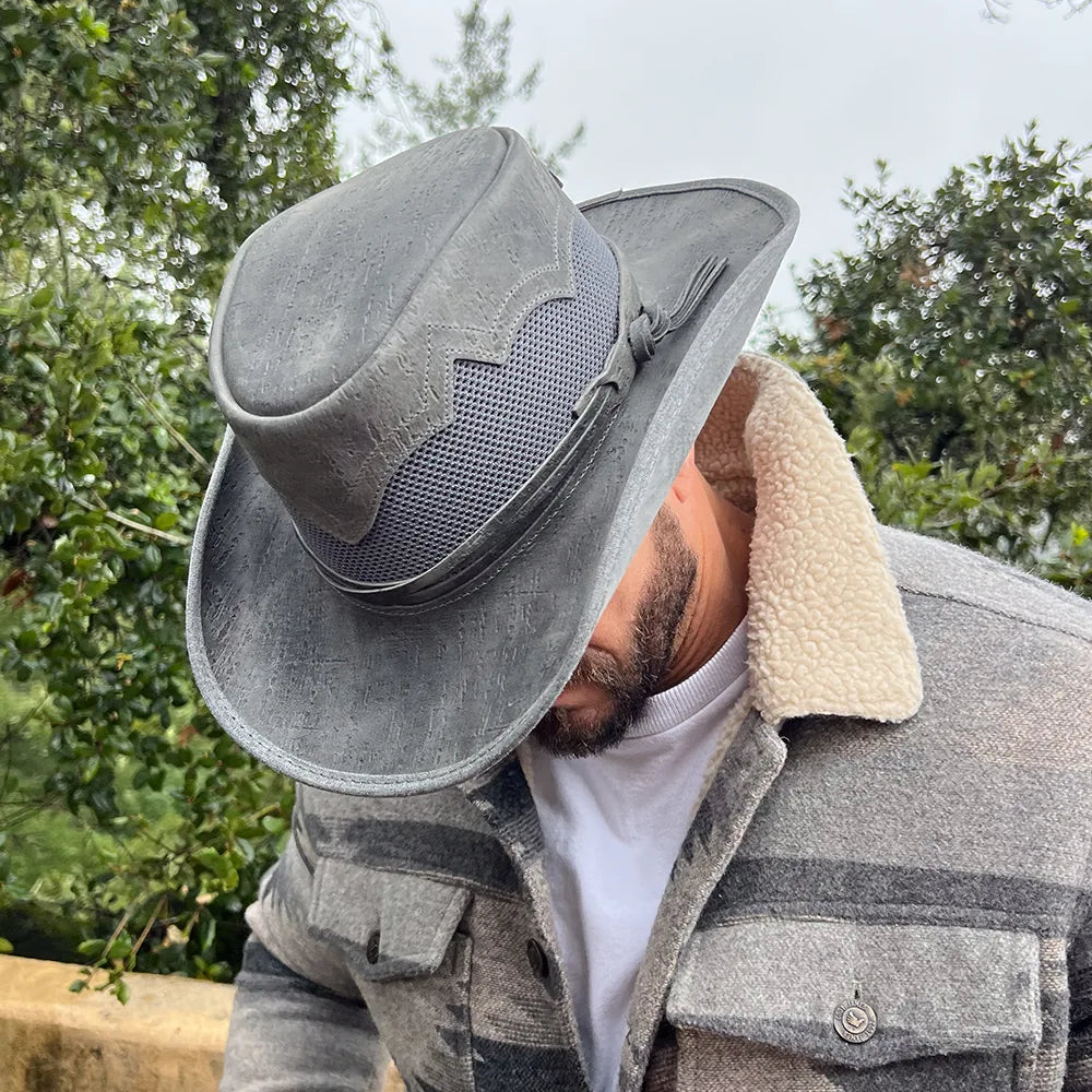 Stampede | Mens Cowhide Leather Cowboy Hat with Mesh Sides