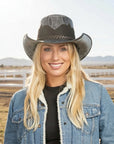 Stampede | Womens Onyx Crunch Cowhide Leather Cowgirl Hat with Mesh Sides