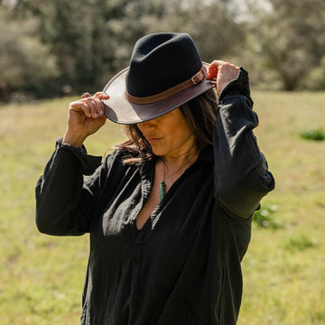 Summit | Womens Coal Felt Leather Fedora Hat