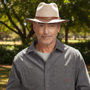 Summit | Mens Oatmeal Felt Leather Fedora Hat