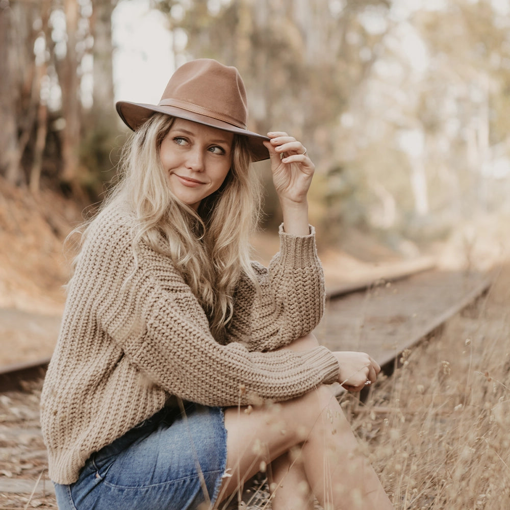 Summit | Womens Felt Leather Fedora Hat