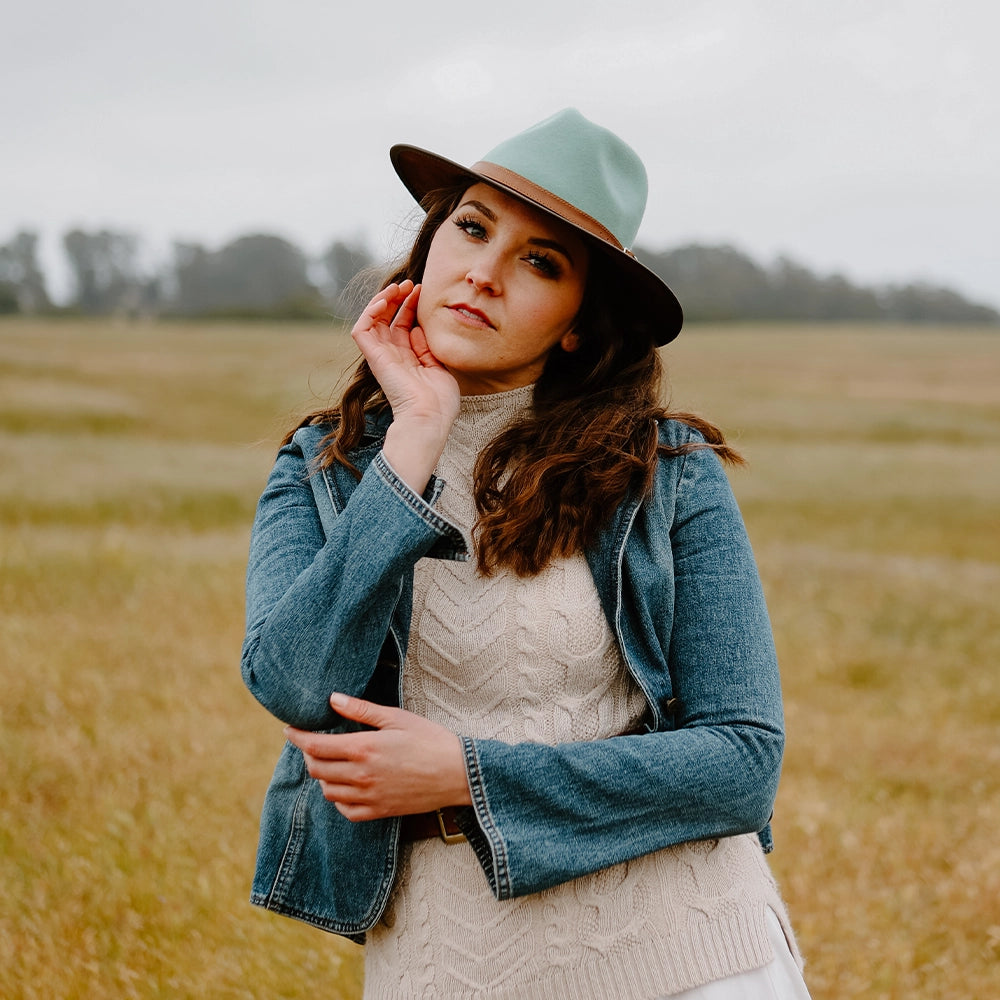 Summit | Womens Sage Felt Leather Fedora Hat