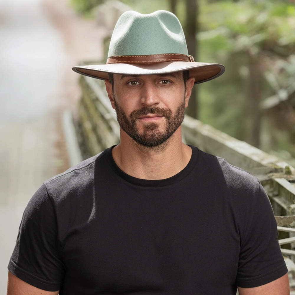 Summit | Mens Sage Felt Leather Fedora Hat