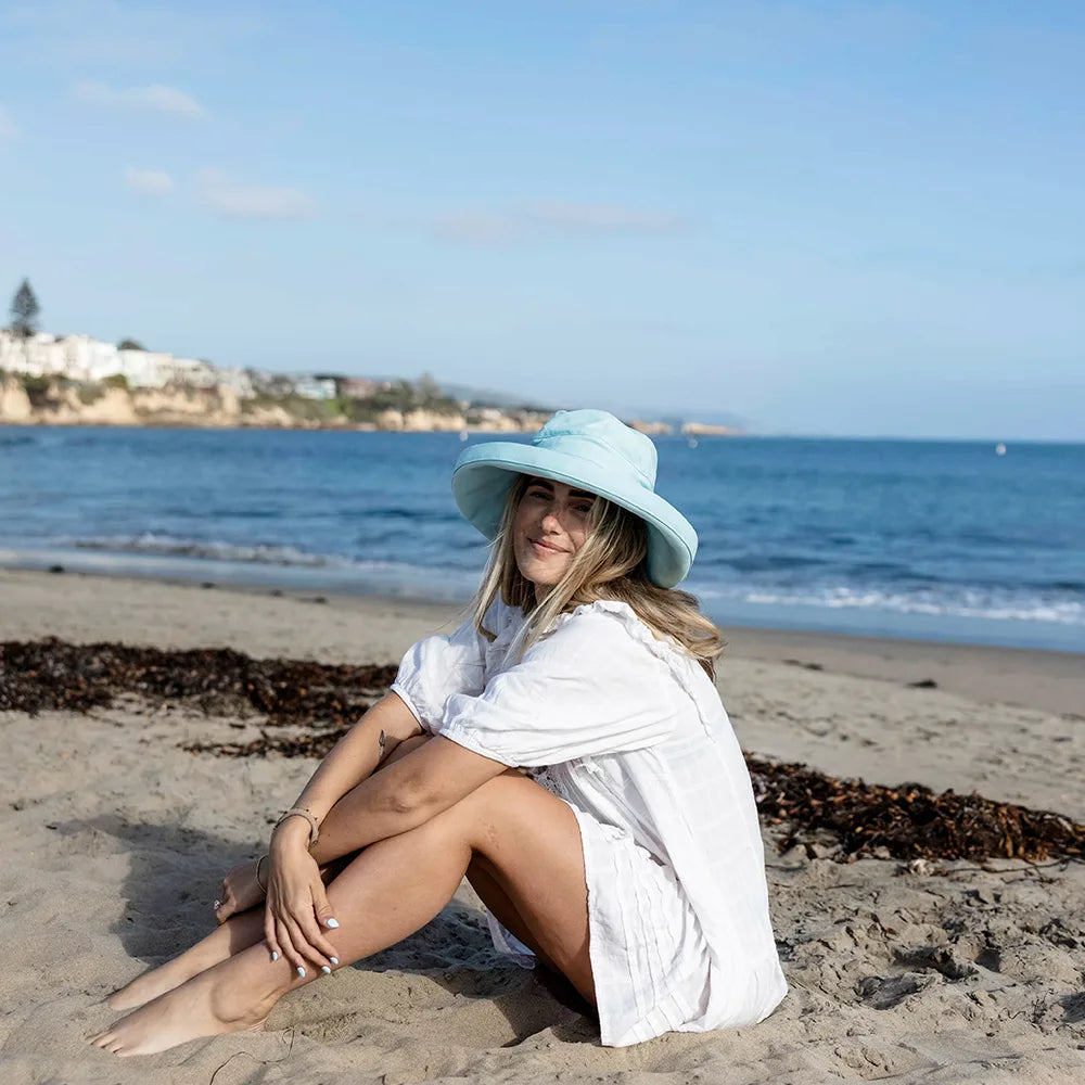 Sunny | Womens Aqua Cotton Wide Brim Sun Bucket Hat