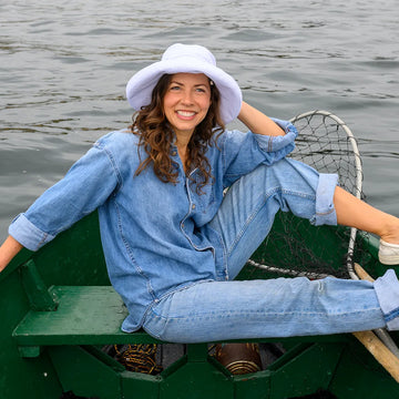 Sunny | Womens White Cotton Wide Brim Sun Bucket Hat