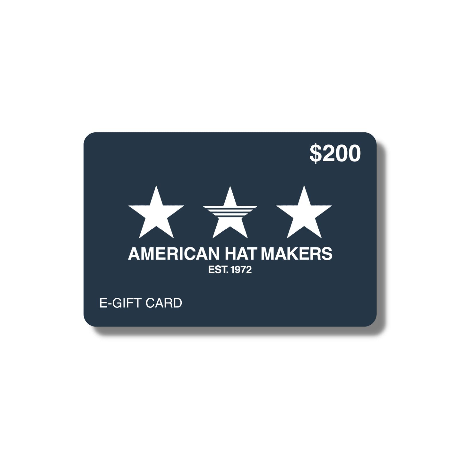 Electronic Gift Card amounting to $200 by American Hat Makers