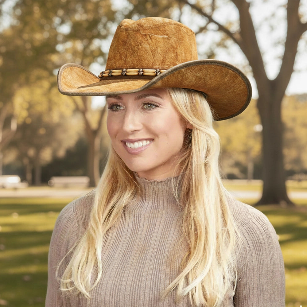 Ambush | Womens Jurassic Leather Outback Hat with Bead Trim
