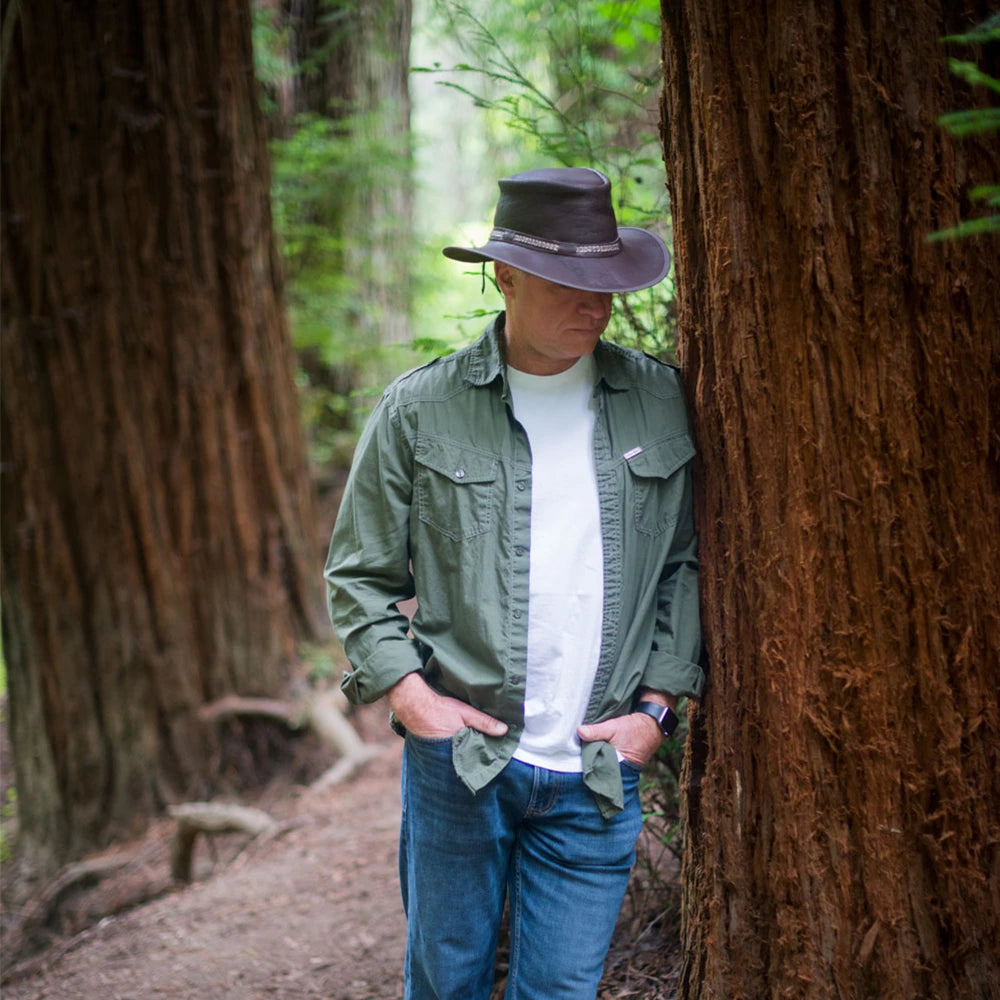 Bison | Mens Bison Leather Packable Outback Hat