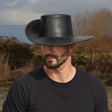 Cavalier | Mens Black Leather Swashbuckler Pirate Hat