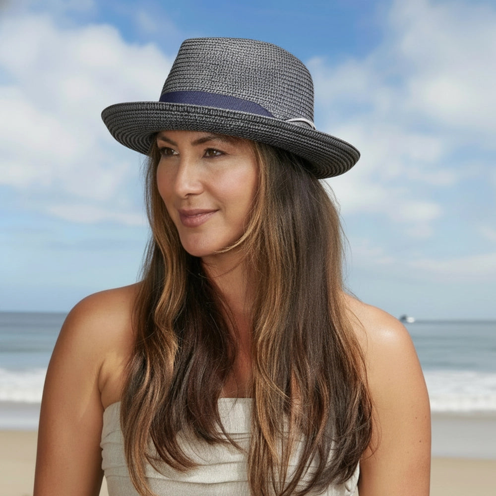 Coronado | Womens Navy Straw Fedora Hat