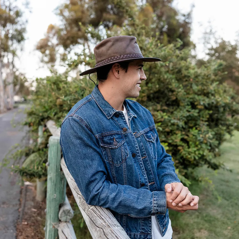 Crusher | Mens Bomber Brown Crushable Leather Outback Hat