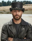 El Dorado Red Eye | Mens Black Leather Top Hat with Red Eye Skull Hat Band