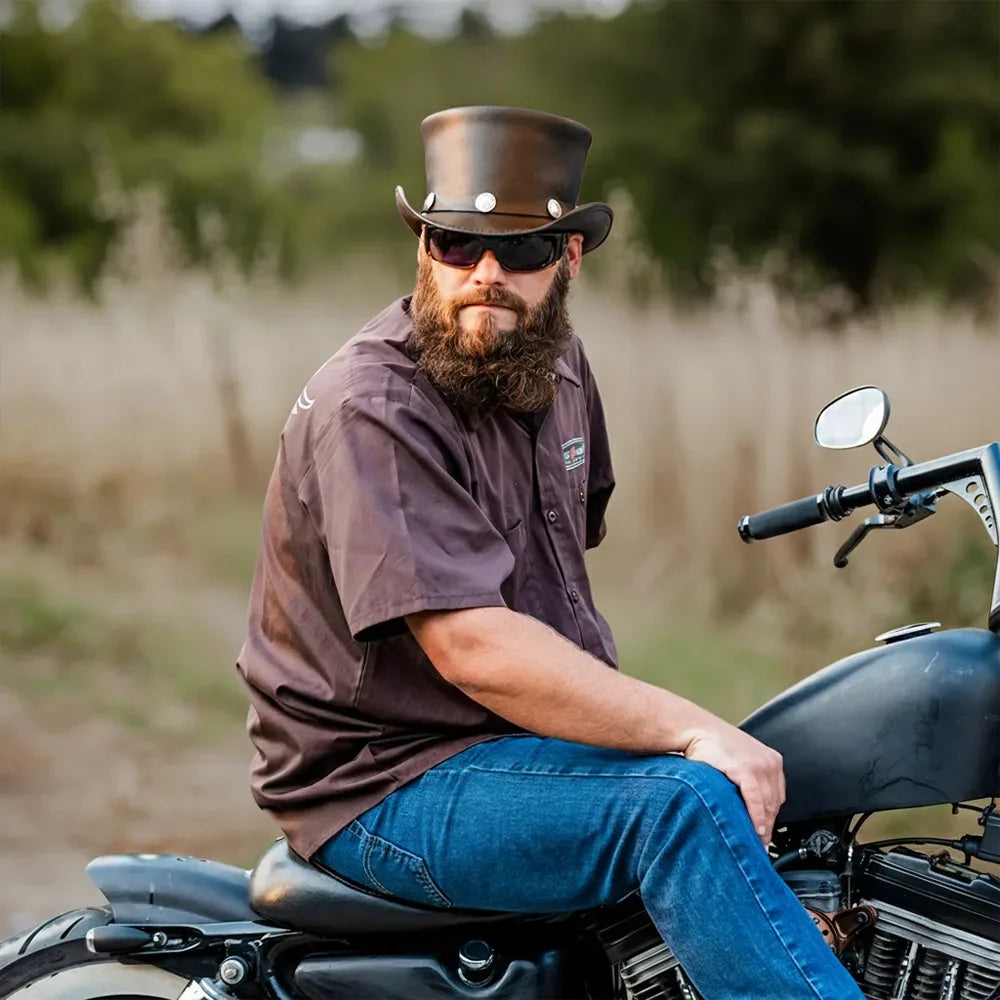 El Dorado Buffalo Nickel | Mens Brown Leather Top Hat with Buffalo Nickel Hat Band