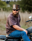 El Dorado Buffalo Nickel | Mens Brown Leather Top Hat with Buffalo Nickel Hat Band