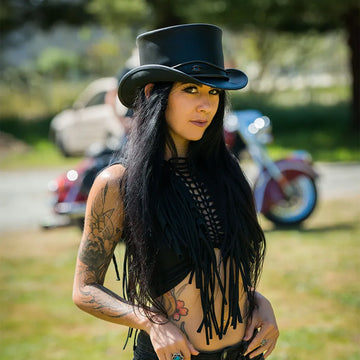 El Dorado Eye | Womens Black Leather Top Hat with Eye Hat Band