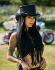 El Dorado Eye | Womens Black Leather Top Hat with Eye Hat Band