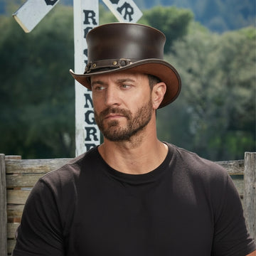 El Dorado SR2 | Mens Brown Leather Top Hat with SR2 Hat Band