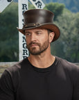 El Dorado SR2 | Mens Brown Leather Top Hat with SR2 Hat Band