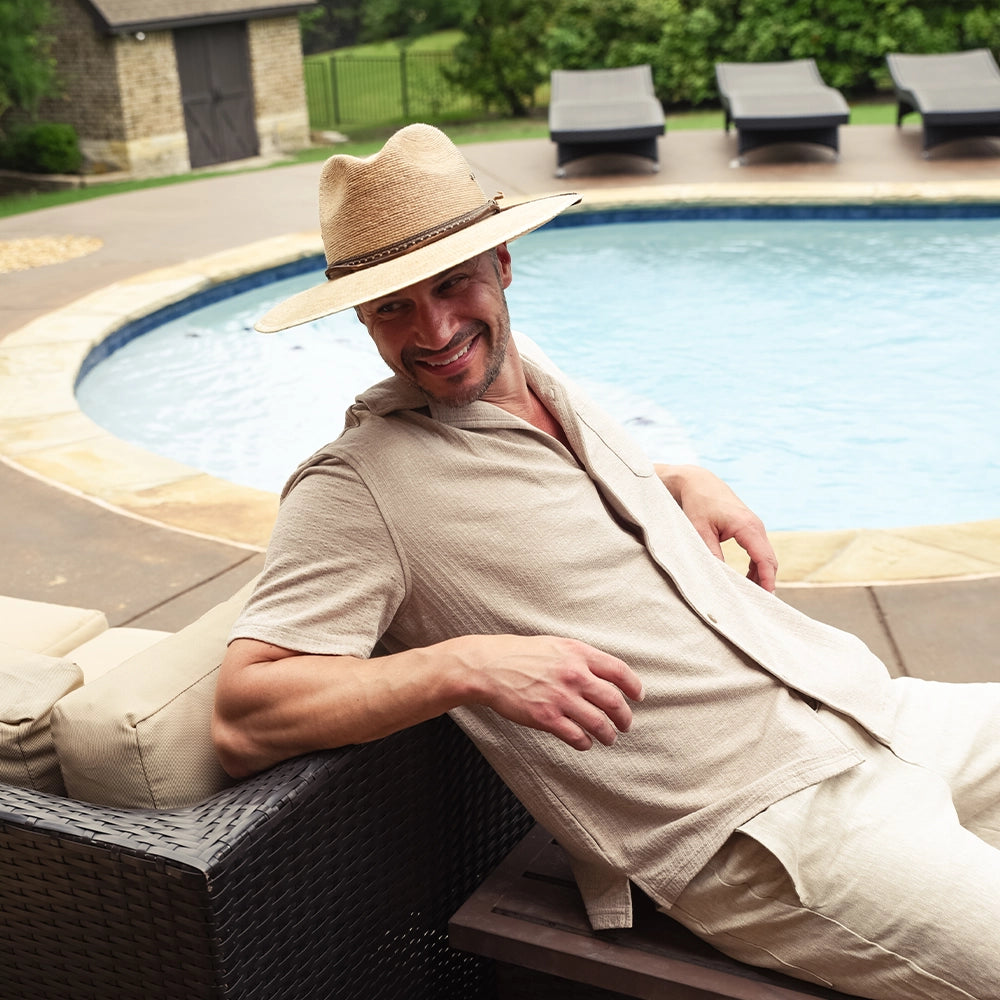 Falcon | Mens Tan Fine Mexican Palm Wide Brim Straw Sun Hat