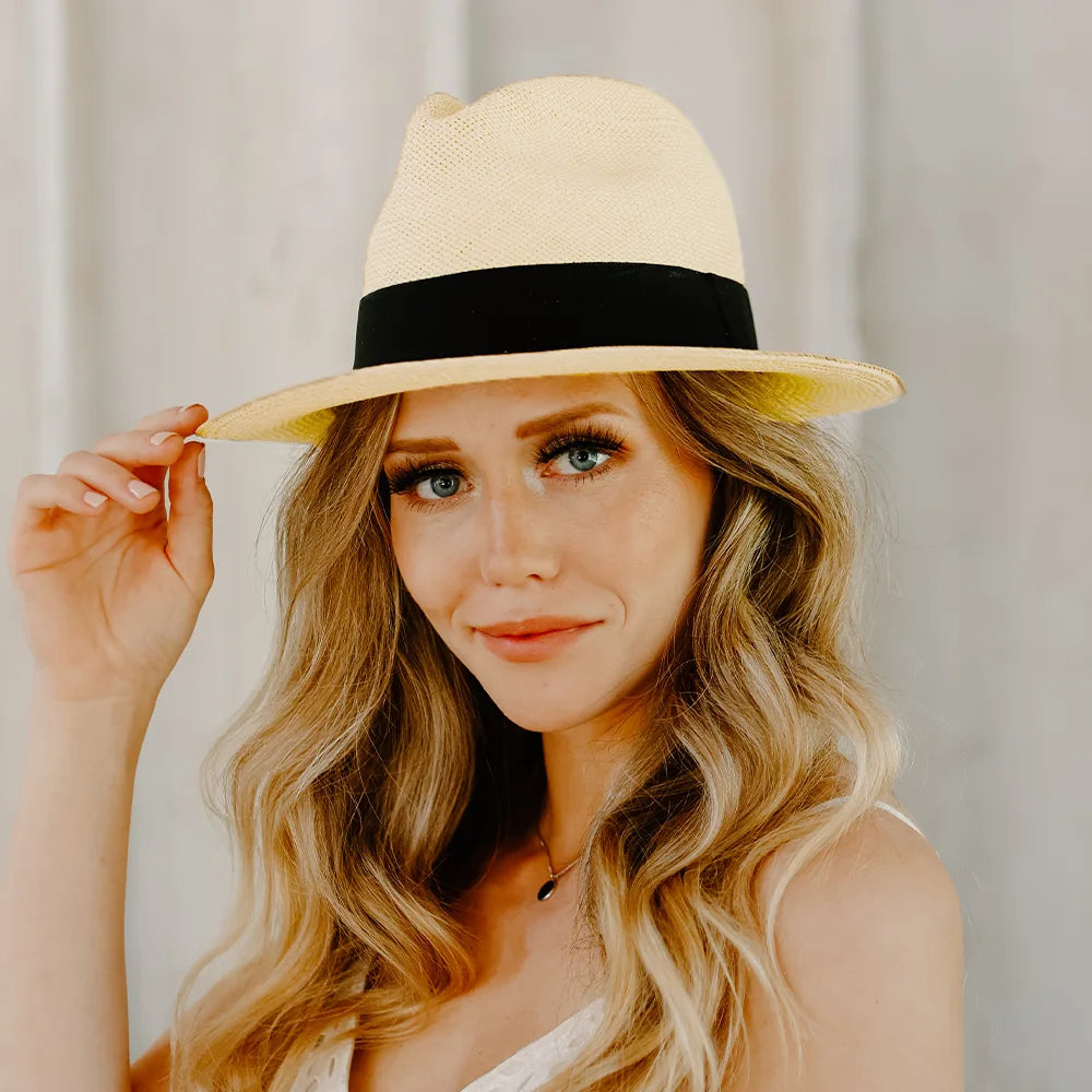 Havana | Womens Ivory Toyo Straw Panama Hat with Downturned Brim