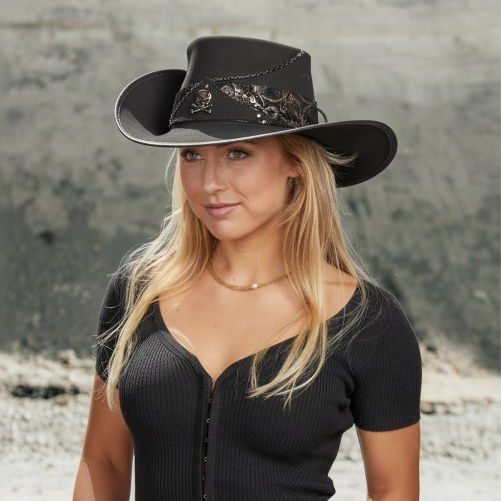 Hook | Womens Black Suede Leather Cavalier Hat